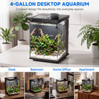 Fish Tank 4-Gallon Aquarium Set, Equipped with an Automatic Feeder, 8 Color Lighting Modes, an Automatic Three-in-one Silent Oxygen Pump, and a Temperature Display